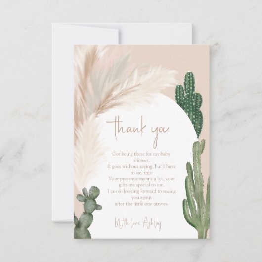 Boho cactus pampas arch baby shower bedankkaart (Voorkant)
