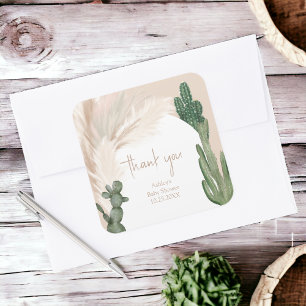 Boho cactus pampas arch baby shower vierkante sticker