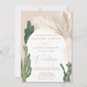 Boho cactus pampas boog beige aardtoon bruiloft kaart (Voorkant)