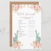 Boho Cactus Pink Floral Word Scramble Game (Voorkant / Achterkant)