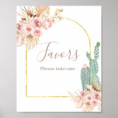 Boho Cactus Pink Flowers Pampas Grass Favor Sign Poster (Voorkant)