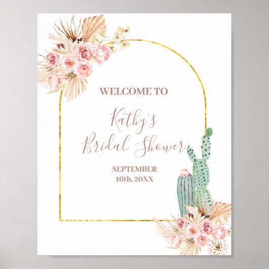 Boho Cactus Roze Bloem Bruiloft Welcome Sign Poster (Voorkant)