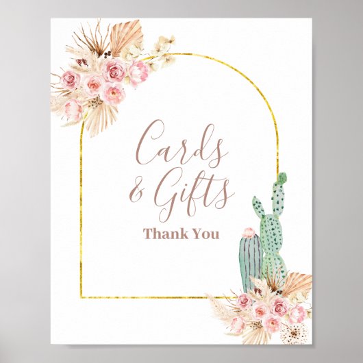 Boho Cactus Roze Bloemen Kaarten & Cadeaus Bord Poster (Voorkant)