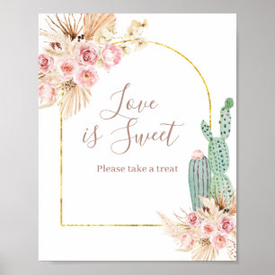 Boho Cactus Roze Waterverf Love is Sweet Bord Poster