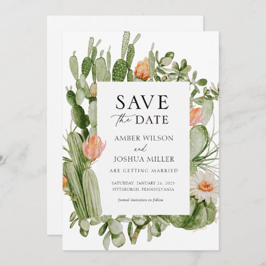 Boho Cactus Save the Date Kaart (Voorkant / Achterkant)