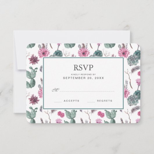 Boho Cactus, Succulent & Floral - Mariage RSVP (Devant)