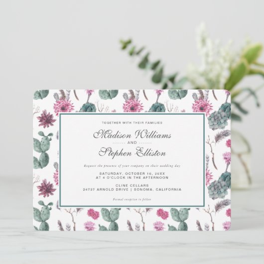 Boho Cactus, Succulent & Floral - Weddenschap Kaart (Staand voorkant)