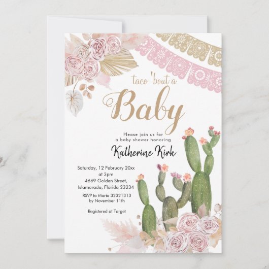 Boho Cactus Taco à propos d'une invitation pour bé (Devant)