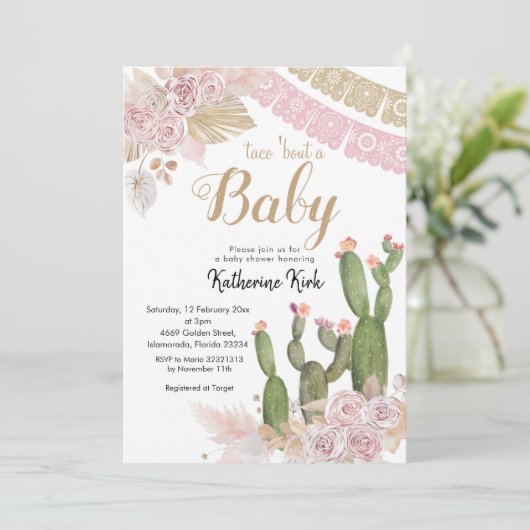 Boho Cactus Taco à propos d'une invitation pour bé (Debout devant)