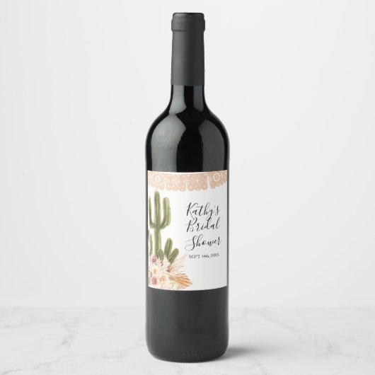 Boho Cactus Taco Bout Love Wine Wijn Etiket (Voorkant)