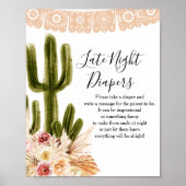 Boho Cactus Taco over Love Late Night Diapers Sign Poster (Voorkant)