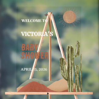 Boho Cactus Woestijn Baby Shower Westelijk Arizona Acryl Bord