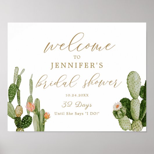 Boho Cactus Woestijn Bruidsdouche Welkom Poster (Voorkant)