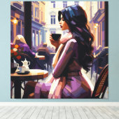 Boho Café Vrouw Canvasprint Canvas Afdruk (Insitu (Houten vloer))