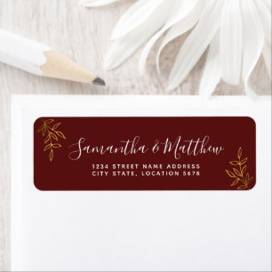 Boho Calligrafiescript Burgundy Wedding Label
