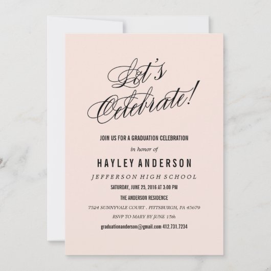 BOHO CALLIGRAHY DIPLÔME INVITATION bébé rose (Dos)