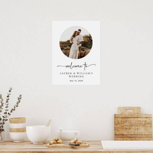Boho Calligraphy Round Photo Mariage Affiche de bi (Cuisine)