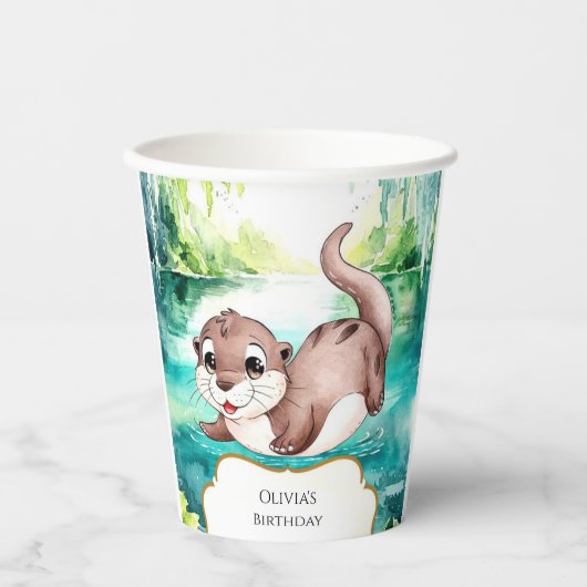 Boho Calm Otter Verjaardag Papieren Bekers (Voorkant)