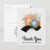Boho Camera & Bloemen Watercolor Bedankt Briefkaart (Voorkant / Achterkant)