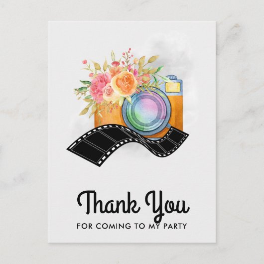 Boho Camera & Bloemen Waterverf Bedankt Briefkaart (Voorkant)