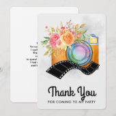 Boho Camera & Florals Waterverf Dank u Bedankkaart (Voorkant / Achterkant)