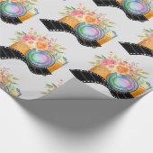 Boho Camera & Florals Waterverf Patroon Cadeaupapier (Hoek)