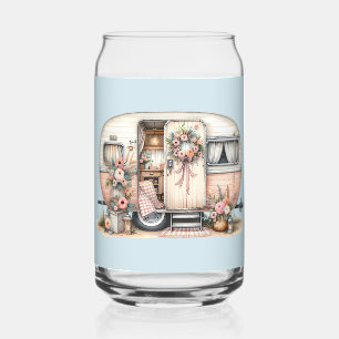 Boho Camper met Bloemenkrans & Pastels Roze Blikvorm Glas