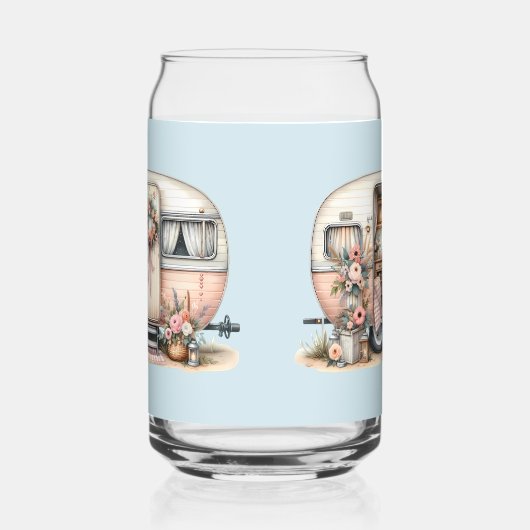 Boho Camper met Bloemenkrans & Pastels Roze Blikvorm Glas (Rechts)