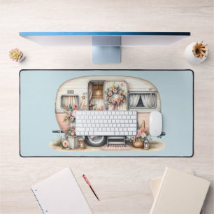 Boho Camper met Bloemenkrans & Pastels Roze Bureaumat