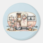 Boho Camper met Bloemenkrans & Pastels Roze Magneet (Voorkant)