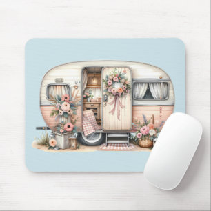 Boho Camper met Bloemenkrans & Pastels Roze Muismat