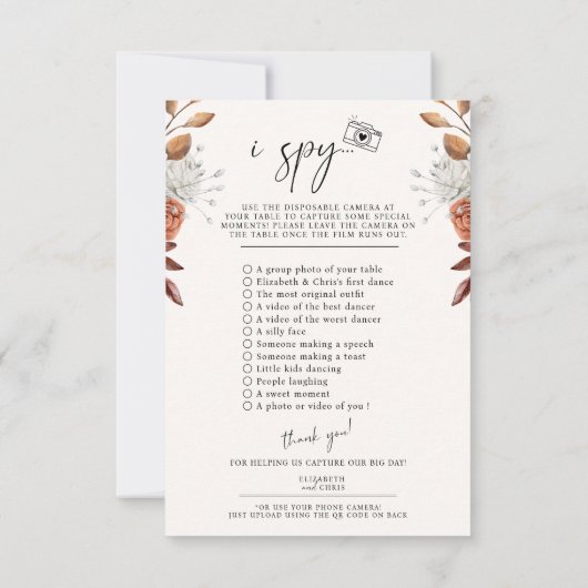Boho Capture L'Amour Photo I Spy Mariage Menu (Dos)