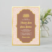Boho Caramel Arabesk Patroon Moslim Bruiloft Goud Folie Uitnodiging (Staand Voorkant)