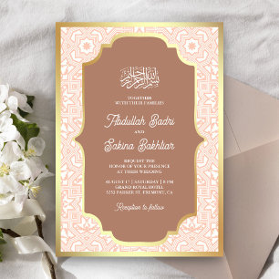 Boho Caramel Goud Arabesque Patroon Moslim Bruilof Kaart