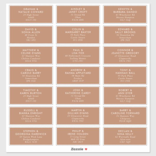Boho Caramel Mocha Wedding Guest Adresetiketten Sticker (Vel)