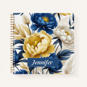 Boho Carnet floral bleu et jaune