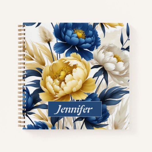 Boho Carnet floral bleu et jaune (Devant)