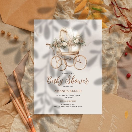Boho Carriage Baby shower Kaart