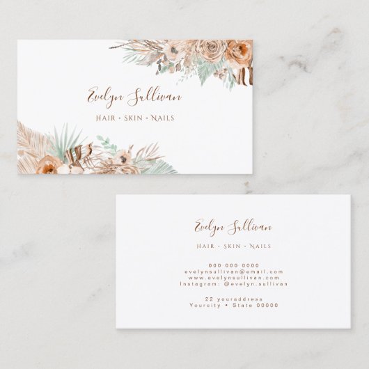 Boho carte de visite fleurs délicates (Devant / Derrière)