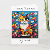 Boho Cat, Flowers & Butterfly Thinking of You Kaart (Voorkant)