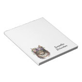 Boho Cat Persoonlijke Waterverf Floral Notitieblok (Schuin)