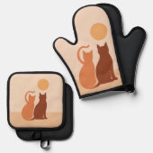 Boho Cats Sunset Desert Ovenwant & Pannenlap Set (Voorkant / Achterkant)