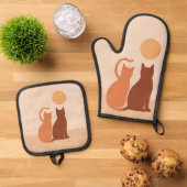 Boho Cats Sunset Desert Ovenwant & Pannenlap Set (Top down)