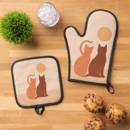 Boho Cats Sunset Desert Ovenwant & Pannenlap Set