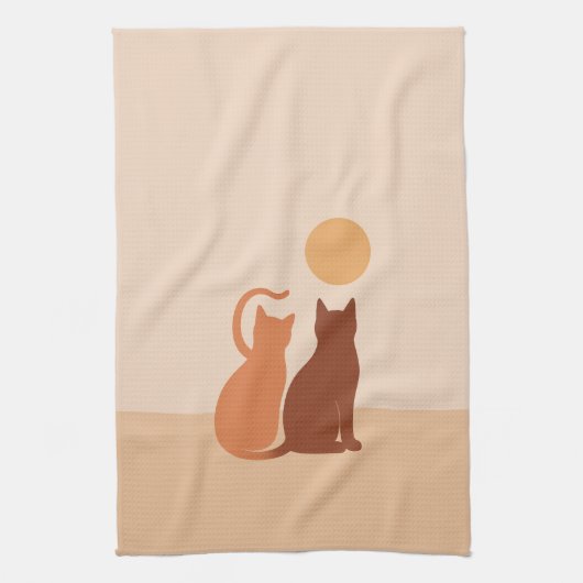 Boho Cats Sunset Desert Theedoek (Verticaal)