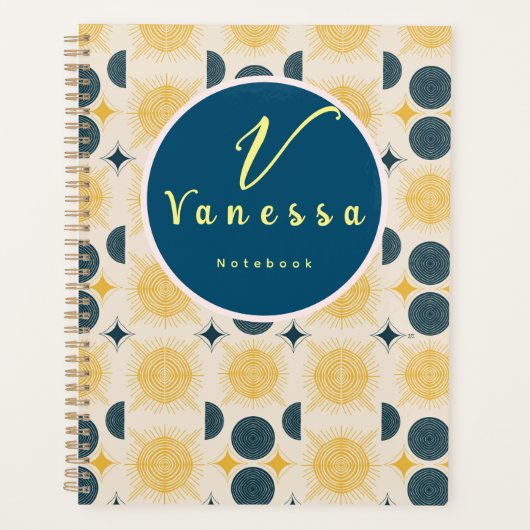 Boho Céleste Soleil Lune Monogramme Script (Devant)