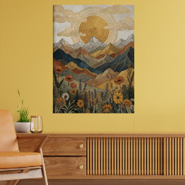 Boho Celestiaal Mandala Zon Bergweide Poster