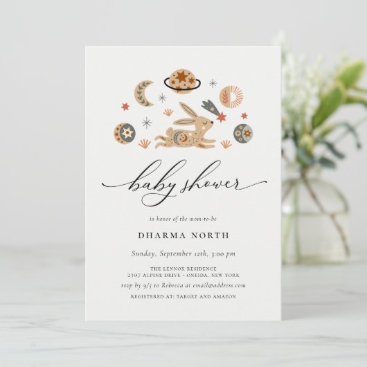 Boho Celestial Bunny Baby shower Invitation (Debout devant)
