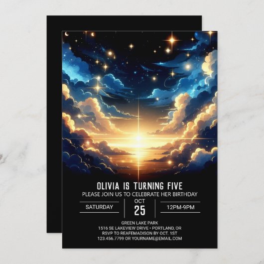 Boho Celestial Digitale Verjaardag Kaart (Voorkant / Achterkant)