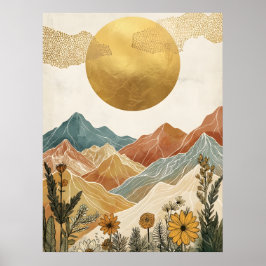 Boho Celestial Grote Gouden Zon Berg Poster